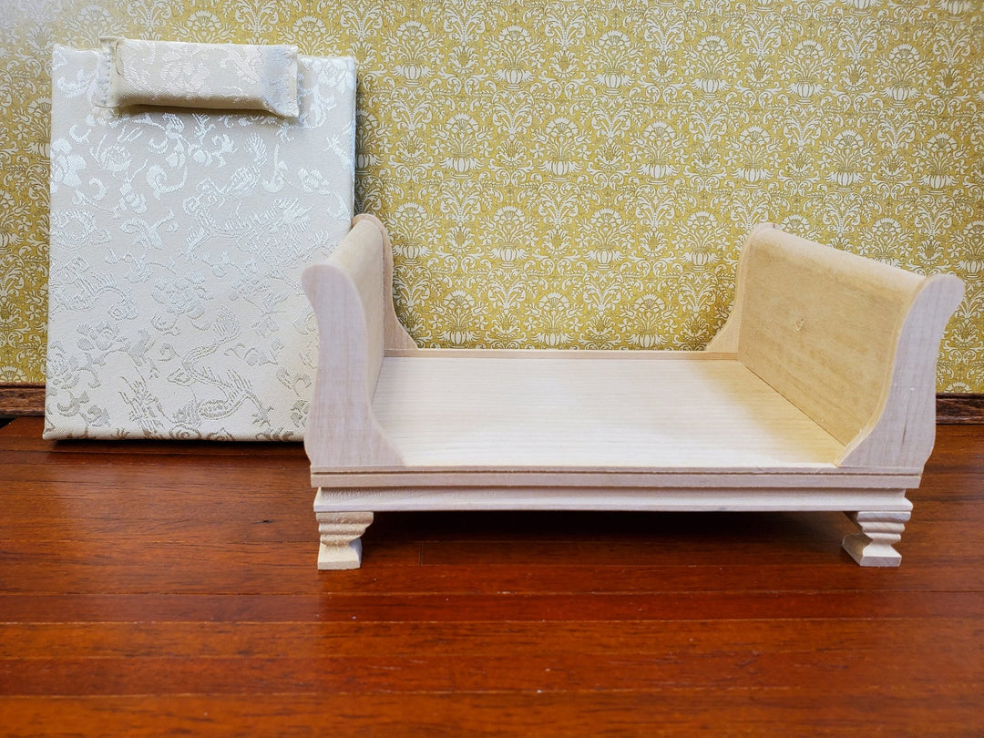 Dollhouse Double Sleigh Bed Unpainted Wood 1:12 Scale Bedroom Furniture - Miniature Crush