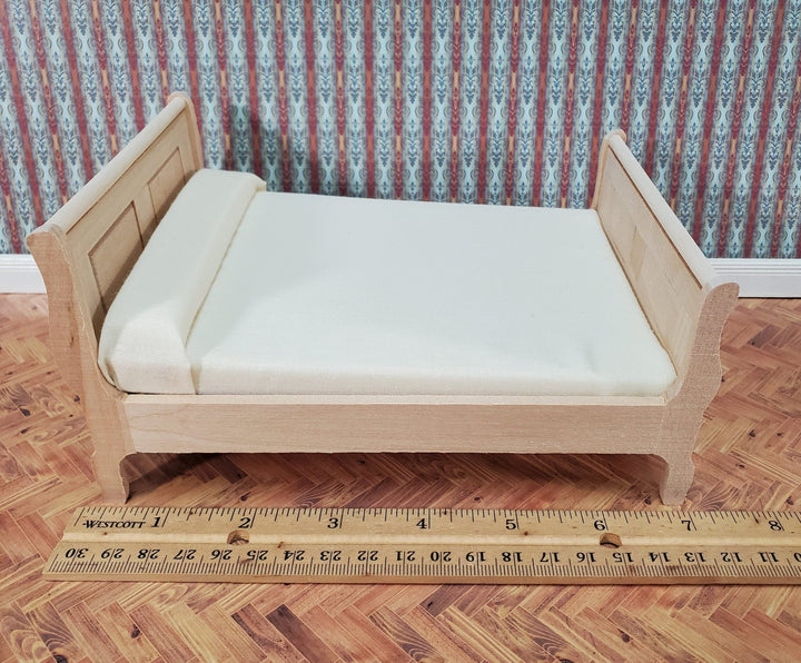 Dollhouse Double Sleigh Bed Unpainted Wood 1:12 Scale Miniature Furniture - Miniature Crush
