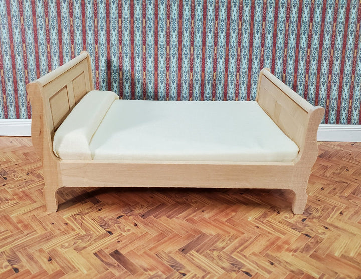 Dollhouse Double Sleigh Bed Unpainted Wood 1:12 Scale Miniature Furniture - Miniature Crush
