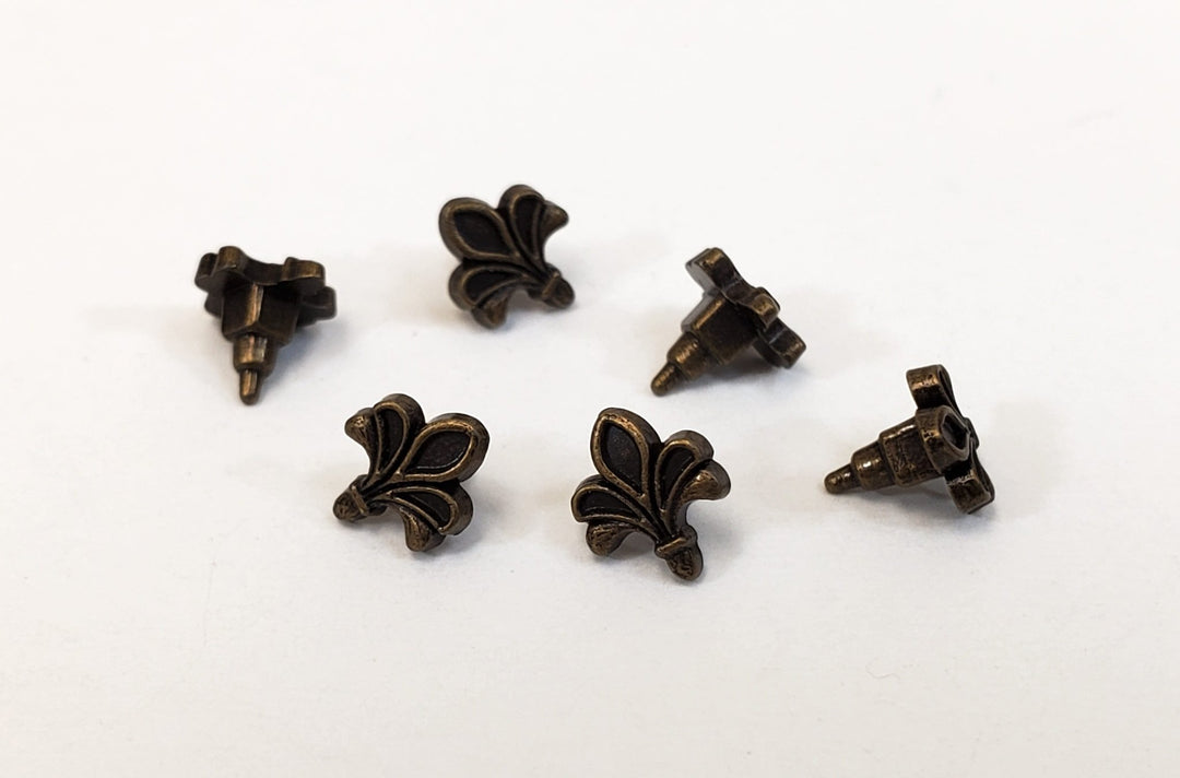 Dollhouse Drawer Pulls Fleur de Lis Antique Bronze Metal 6 Pieces 1:12 Scale Miniature - Miniature Crush