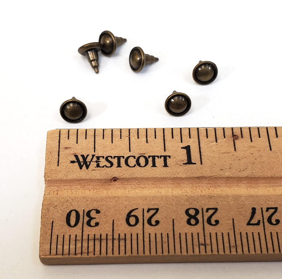 Dollhouse Drawer Pulls Round Antique Bronze Metal 6 Pieces 1:12 Scale Miniature - Miniature Crush