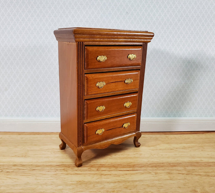 Dollhouse Dresser Chest Tall 4 Drawer 1:12 Scale Miniature Walnut Finish - Miniature Crush