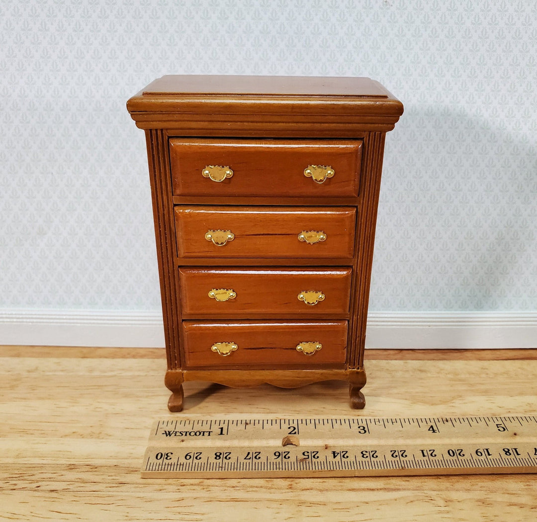 Dollhouse Dresser Chest Tall 4 Drawer 1:12 Scale Miniature Walnut Finish - Miniature Crush