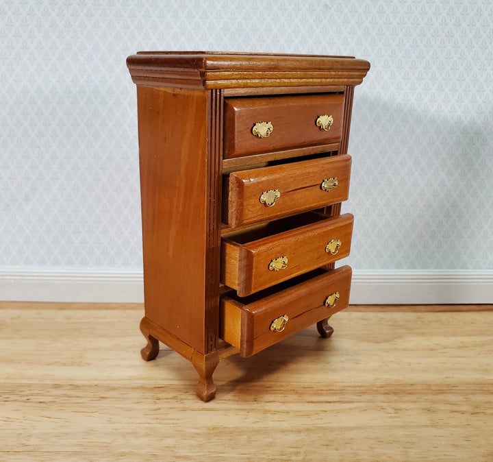 Dollhouse Dresser Chest Tall 4 Drawer 1:12 Scale Miniature Walnut Finish - Miniature Crush