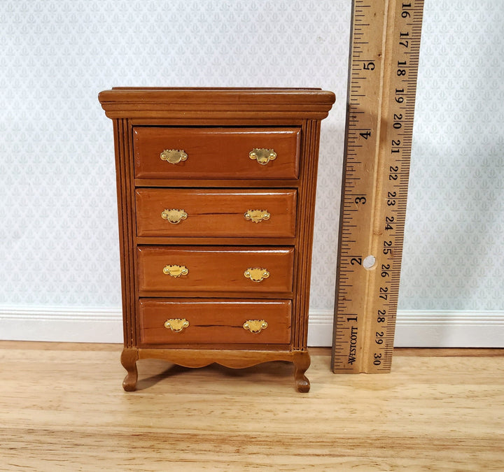 Dollhouse Dresser Chest Tall 4 Drawer 1:12 Scale Miniature Walnut Finish - Miniature Crush