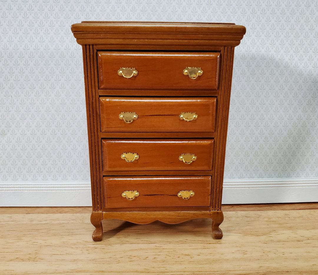 Dollhouse Dresser Chest Tall 4 Drawer 1:12 Scale Miniature Walnut Finish - Miniature Crush