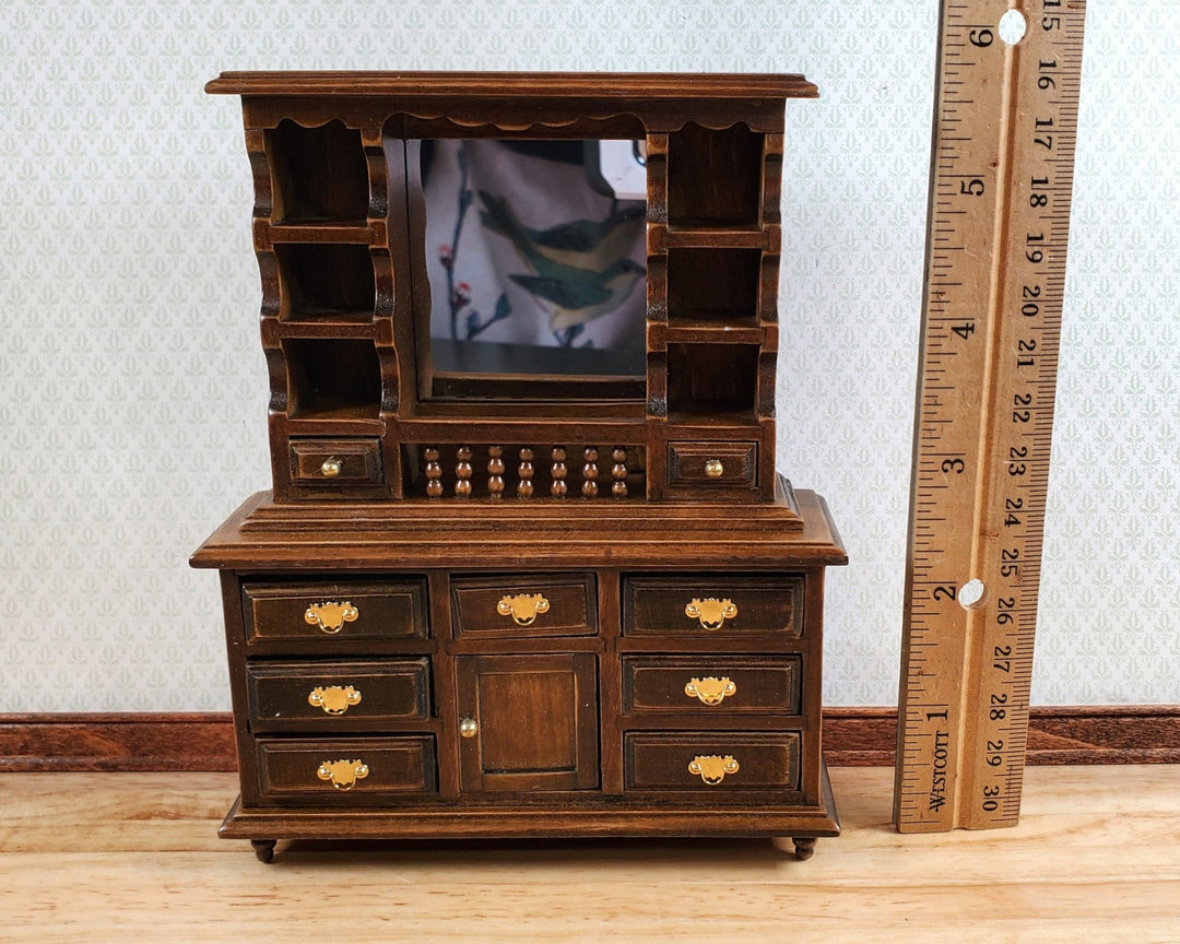 Dollhouse Dresser with Mirror Opening Drawers 1:12 Scale Miniature Walnut Finish - Miniature Crush