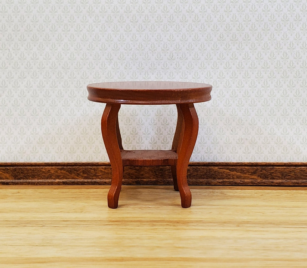 Dollhouse End Table Small Round Walnut Finish Lower Shelf 1:12 Scale Miniature Furniture - Miniature Crush