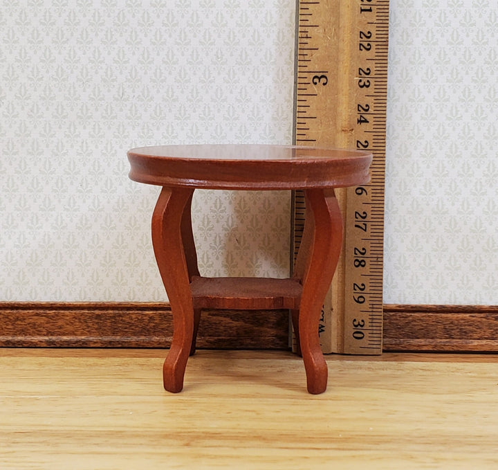 Dollhouse End Table Small Round Walnut Finish Lower Shelf 1:12 Scale Miniature Furniture - Miniature Crush