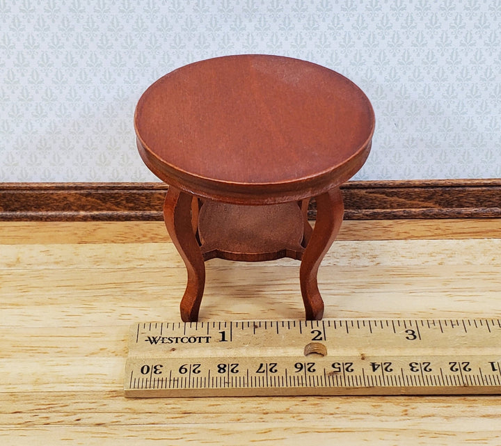 Dollhouse End Table Small Round Walnut Finish Lower Shelf 1:12 Scale Miniature Furniture - Miniature Crush