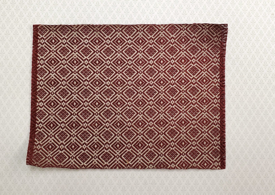 Dollhouse Fabric Rug Maroon Beige 6 1/4" x 4 3/4" Woven Fabric 1:12 Miniature - Miniature Crush