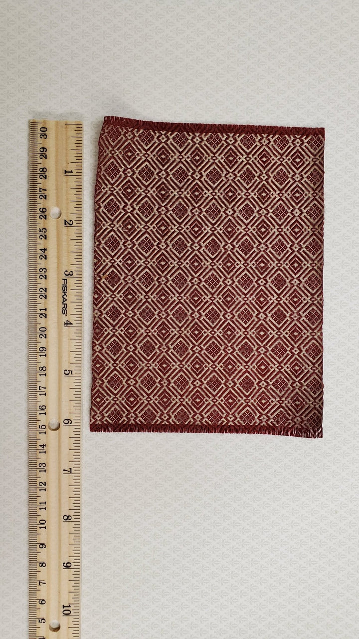 Dollhouse Fabric Rug Maroon Beige 6 1/4" x 4 3/4" Woven Fabric 1:12 Miniature - Miniature Crush