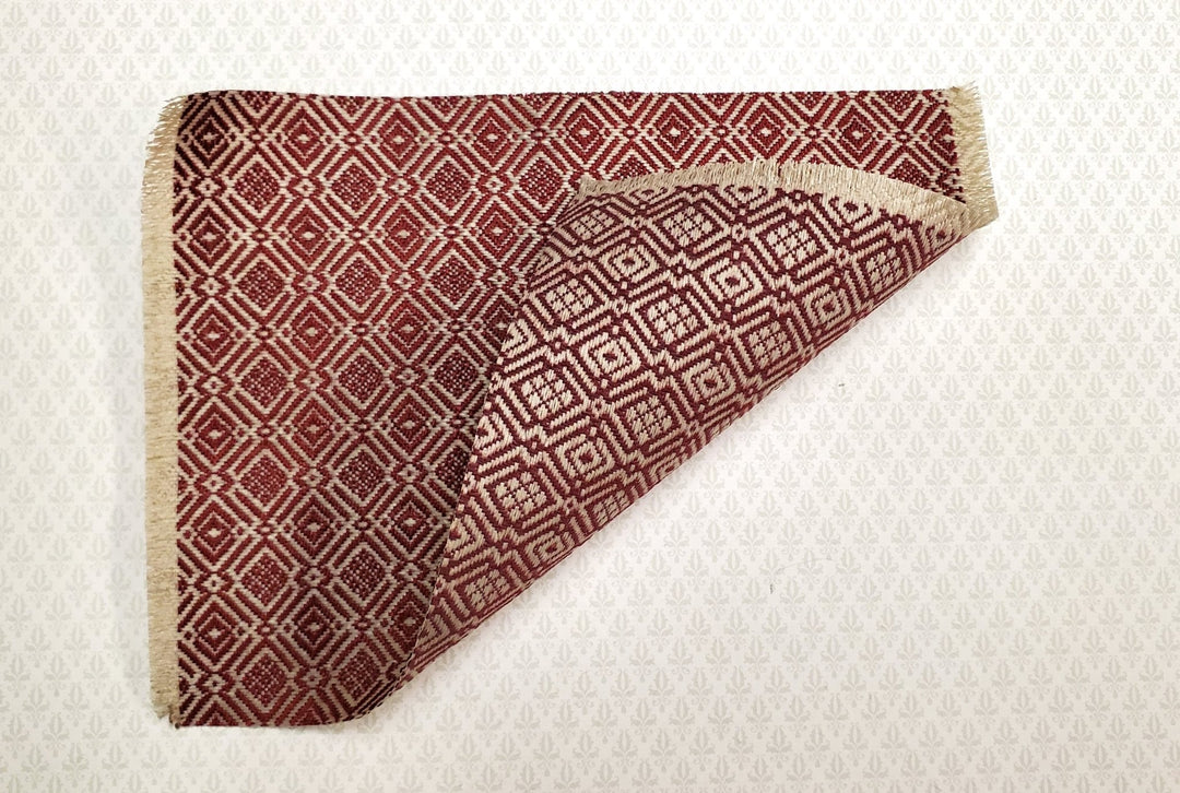 Dollhouse Fabric Rug Maroon Beige 6 1/4" x 4 3/4" Woven Fabric 1:12 Scale Miniature - Miniature Crush