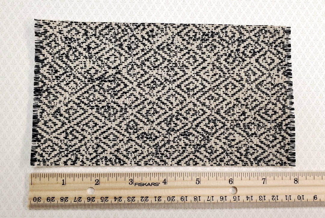 Dollhouse Fabric Rug Medium Size Black White Modern Woven Fabric 1:12 Miniature - Miniature Crush