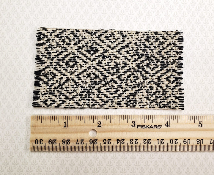 Dollhouse Fabric Rug Small Black White Modern Woven Fabric 1:12 Miniature - Miniature Crush
