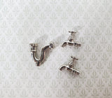 Dollhouse Faucet Taps and Pipe Drain for Kitchen or Bathroom Sink 1:12 Scale Silver Metal S1121 - Miniature Crush