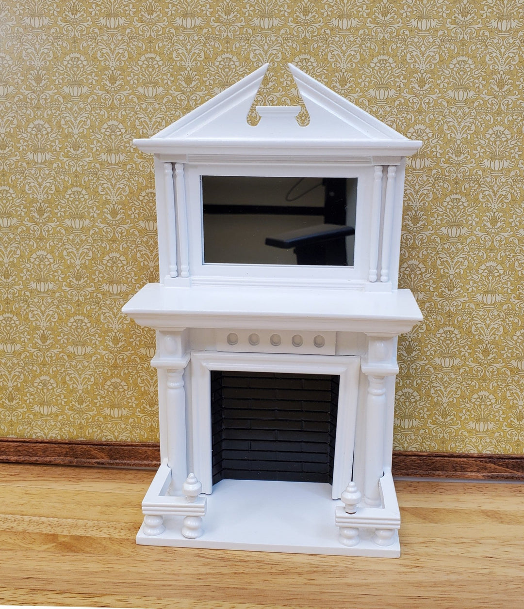 Dollhouse Fireplace Large with Mirror White Finish 1:12 Scale Miniature Furniture - Miniature Crush