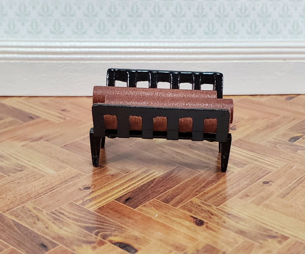 Dollhouse Fireplace Log Grate with Logs Rack Small Black Metal 1:12 Scale Miniatures - Miniature Crush