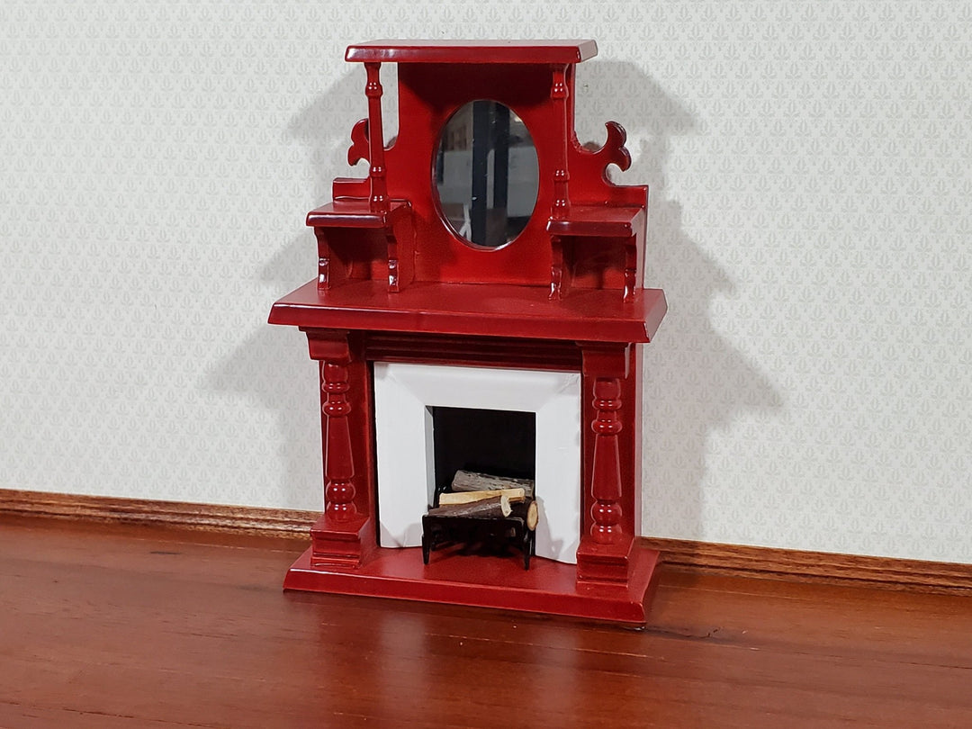 Dollhouse Fireplace Victorian with Mirror Wood with a Mahogany Finish 1:12 Scale Miniature Furniture - Miniature Crush