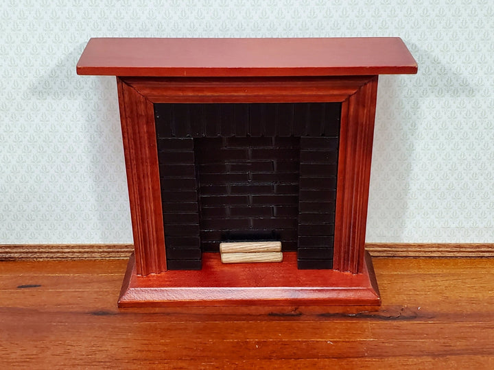 Dollhouse Fireplace with Black "Brick" Insert Mahogany Finish 1:12 Scale Miniature Furniture - Miniature Crush
