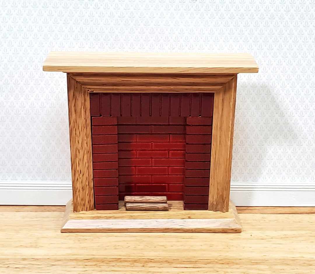 Dollhouse Fireplace with "Brick" Insert Light Oak Finish 1:12 Scale Miniature Furniture - Miniature Crush