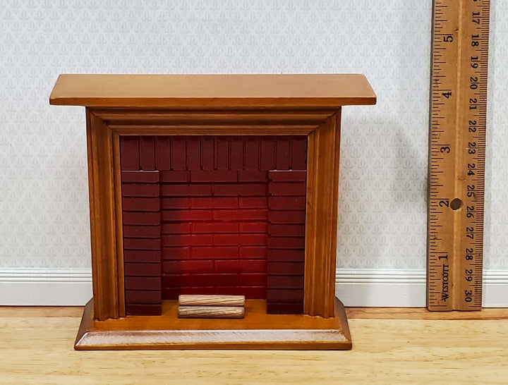 Dollhouse Fireplace with "Brick" Insert Walnut Finish 1:12 Scale Miniature Furniture - Miniature Crush