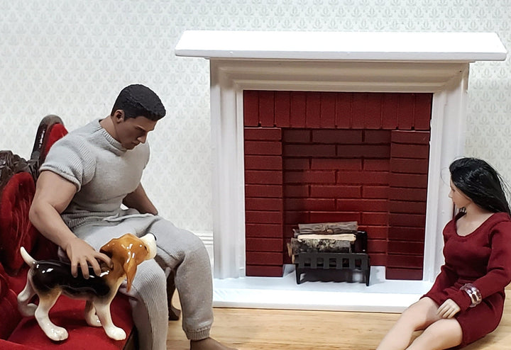 Dollhouse Fireplace with "Brick" Insert White Finish 1:12 Scale Miniature Furniture - Miniature Crush