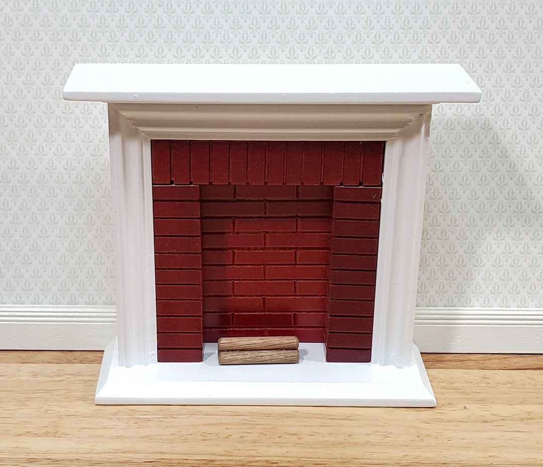 Dollhouse Fireplace with "Brick" Insert White Finish 1:12 Scale Miniature Furniture - Miniature Crush