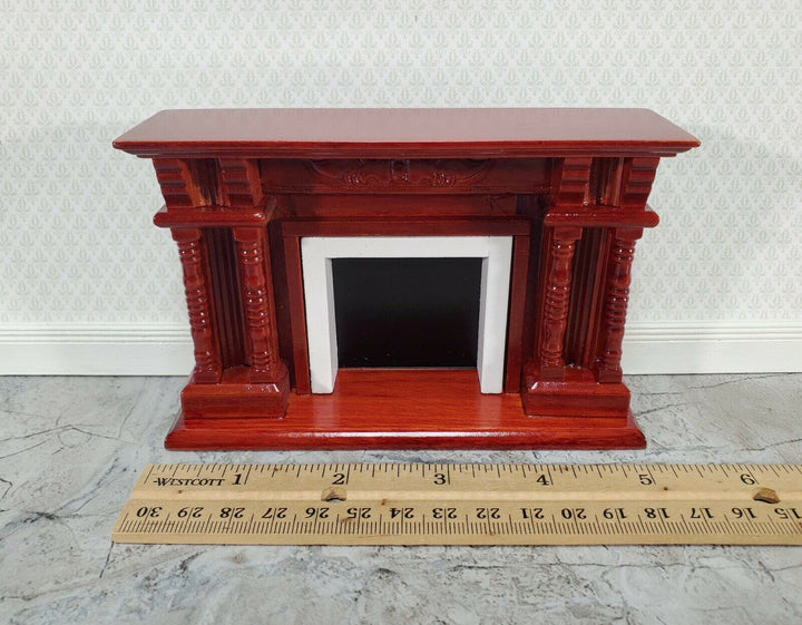 Dollhouse Fireplace with Columns Mahogany Finish 1:12 Scale Miniature Furniture - Miniature Crush