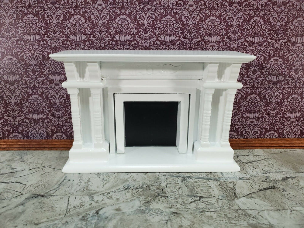 Dollhouse Fireplace with Columns White Finish 1:12 Scale Miniature Furniture - Miniature Crush