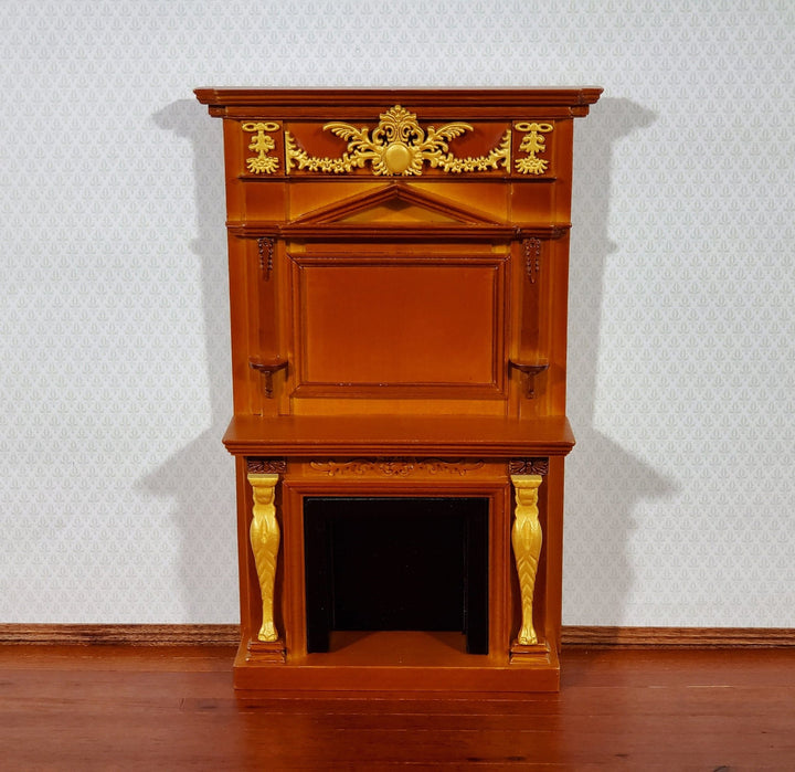 Dollhouse Fireplace with Ornate Overmantel 1:12 Scale Miniature Walnut Finish - Miniature Crush