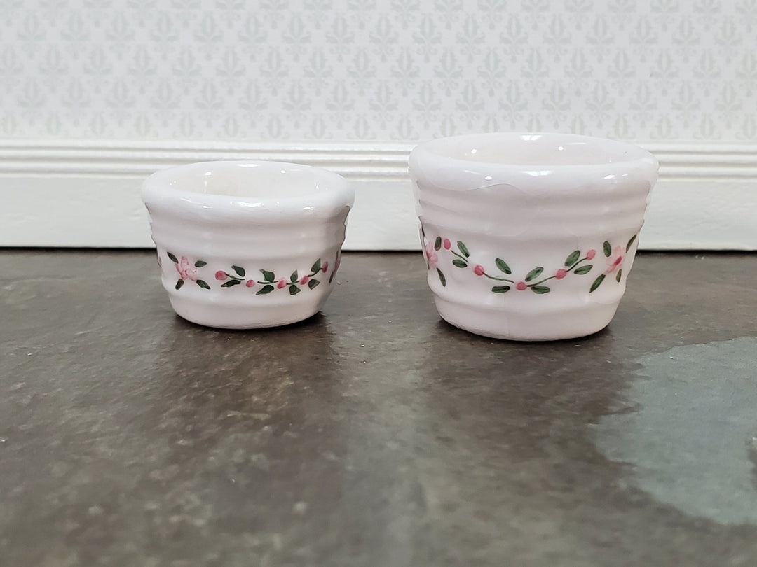 Dollhouse Flower Planters Set of 2 Ceramic White Pink Green 1:12 Scale Falcon Miniatures - Miniature Crush