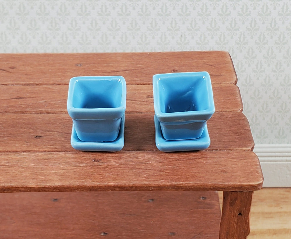 Dollhouse Flower Pots Planters Set of 2 Blue Ceramic 1:12 Scale Miniature - Miniature Crush