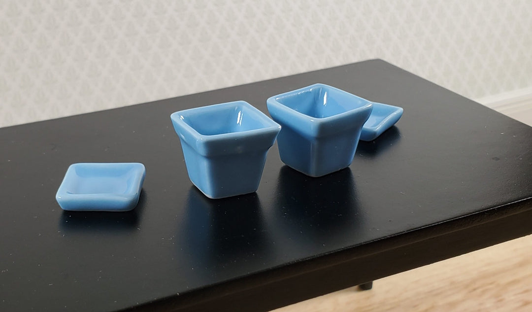 Dollhouse Flower Pots Planters Set of 2 Blue Ceramic 1:12 Scale Miniature - Miniature Crush