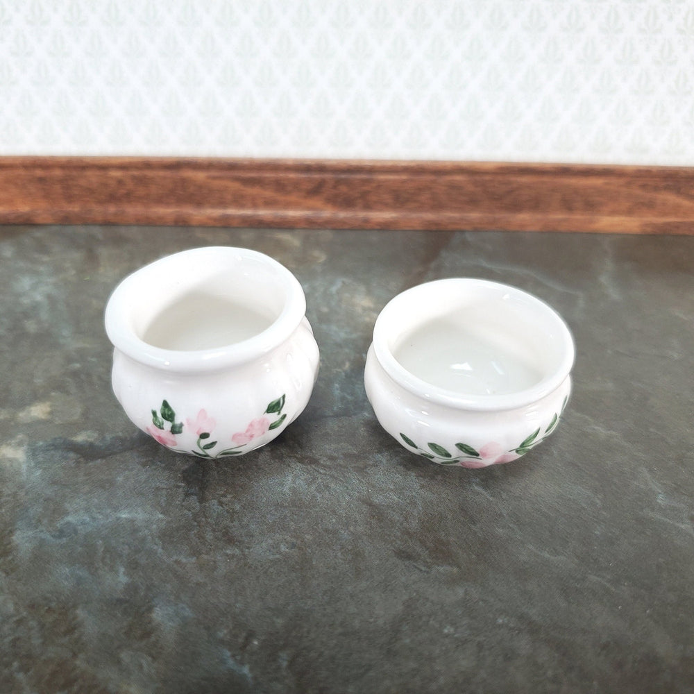 Dollhouse Flower Pots Planters Set of 2 Ceramic White Pink Green 1:12 Scale Falcon Miniatures - Miniature Crush