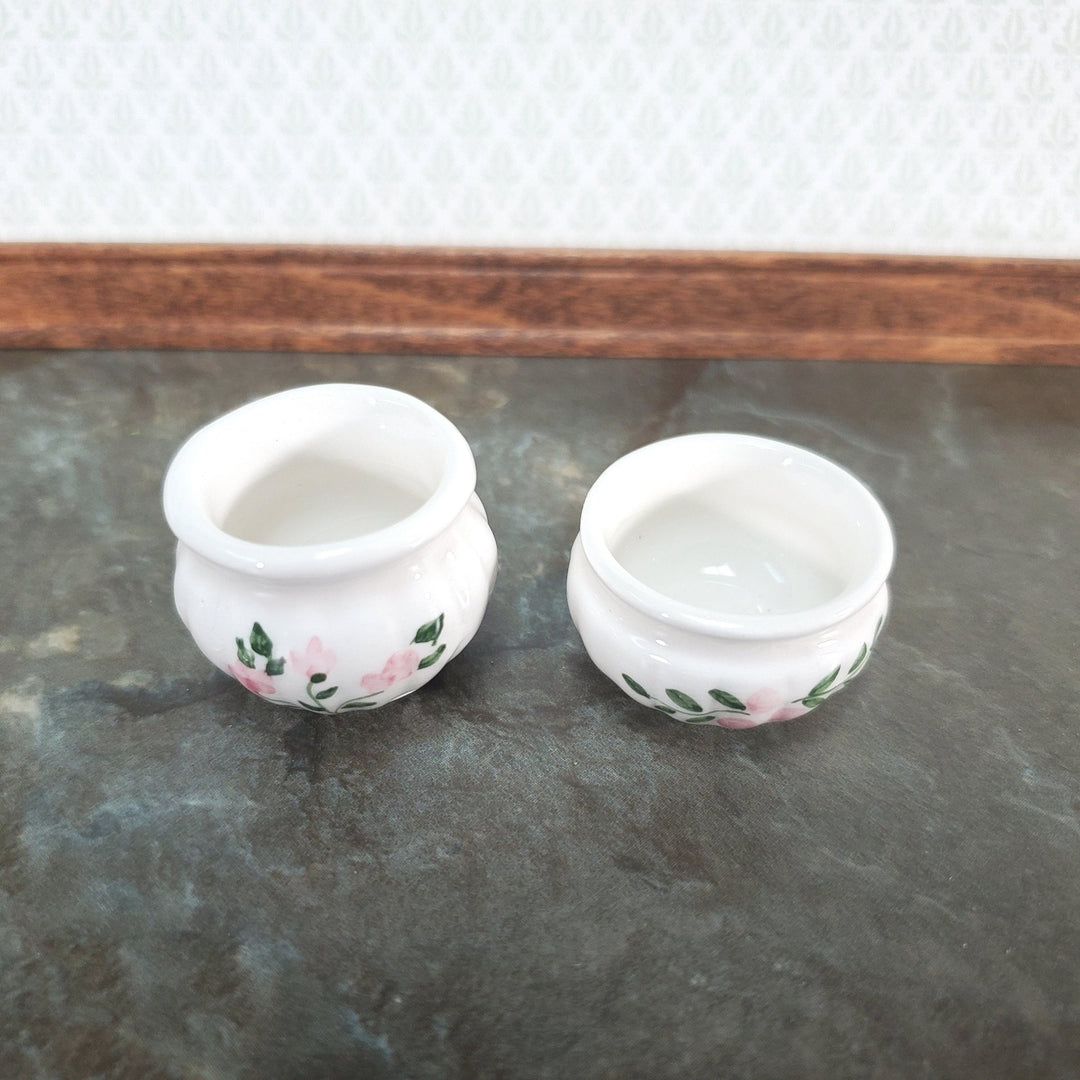 Dollhouse Flower Pots Planters Set of 2 Ceramic White Pink Green 1:12 Scale Falcon Miniatures - Miniature Crush