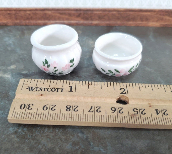 Dollhouse Flower Pots Planters Set of 2 Ceramic White Pink Green 1:12 Scale Falcon Miniatures - Miniature Crush