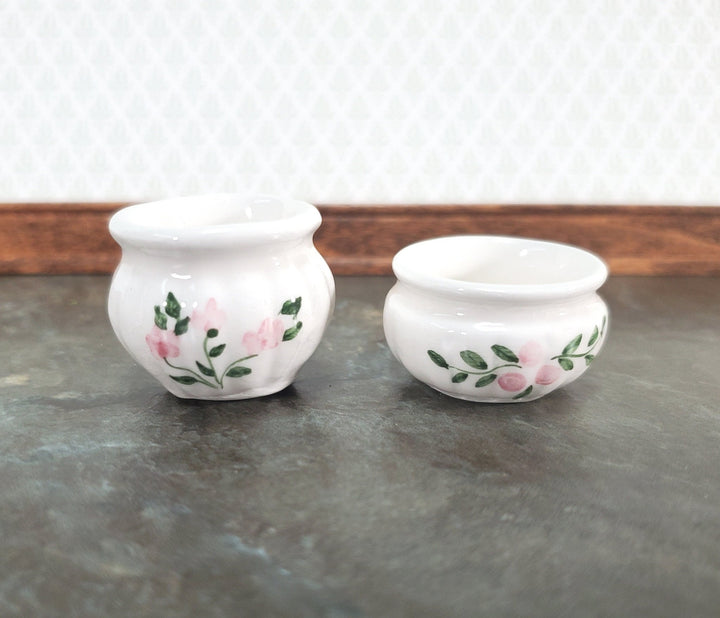 Dollhouse Flower Pots Planters Set of 2 Ceramic White Pink Green 1:12 Scale Falcon Miniatures - Miniature Crush