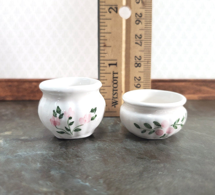 Dollhouse Flower Pots Planters Set of 2 Ceramic White Pink Green 1:12 Scale Falcon Miniatures - Miniature Crush