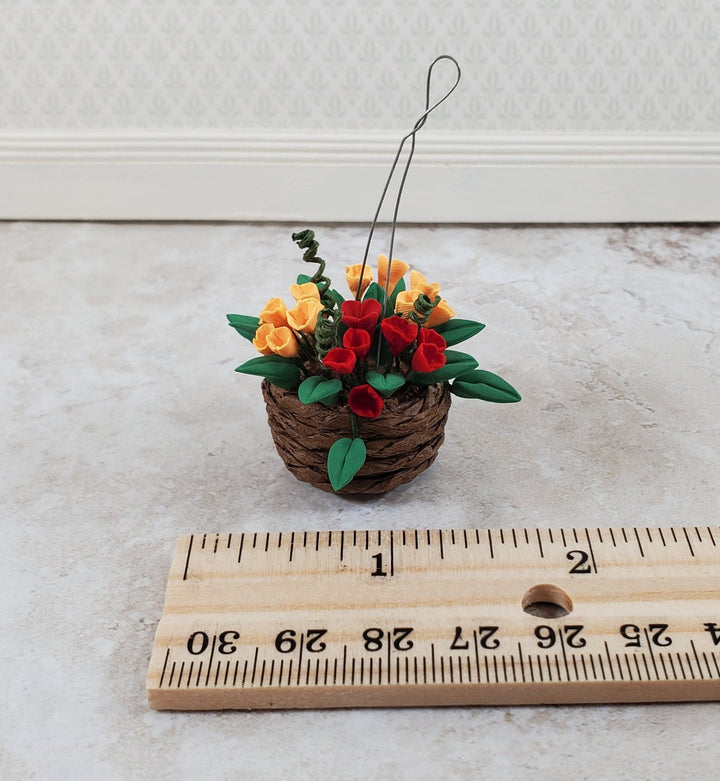 Dollhouse Flowers Hanging Basket Red and Yellow 1:12 Scale Miniature Garden - Miniature Crush