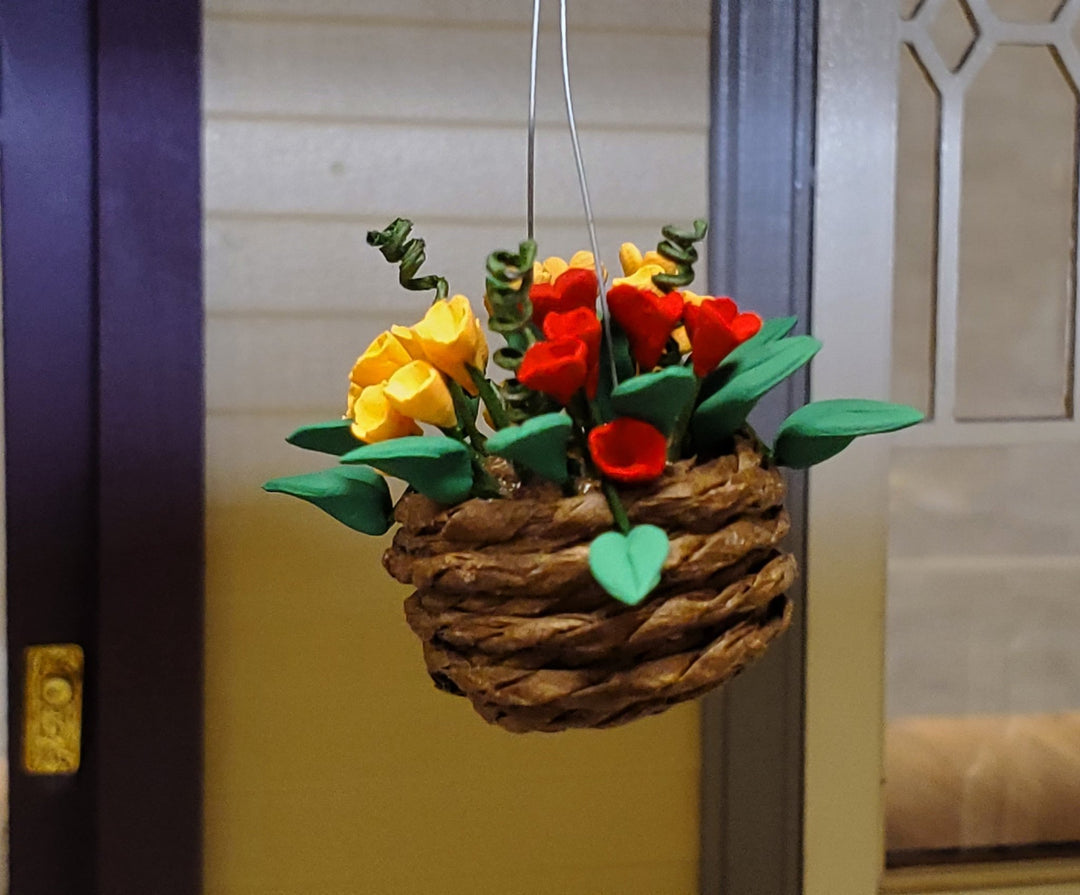 Dollhouse Flowers Hanging Basket Red and Yellow 1:12 Scale Miniature Garden - Miniature Crush