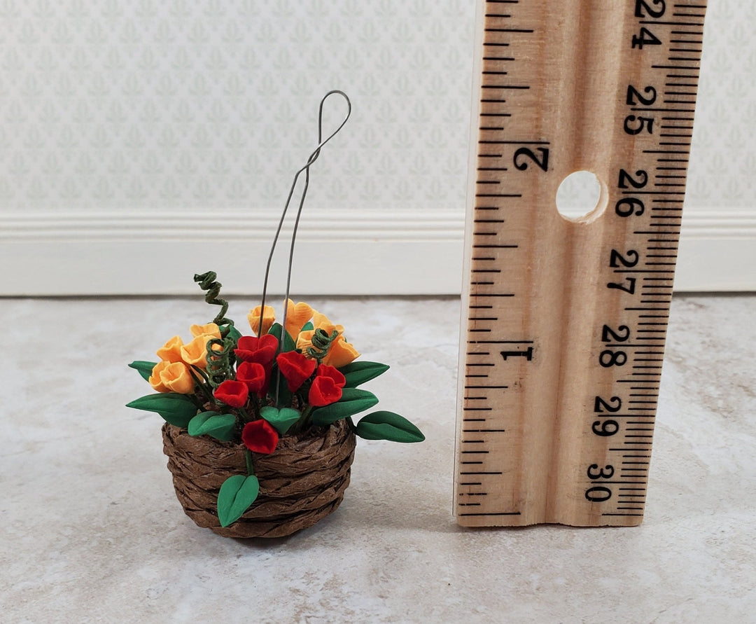 Dollhouse Flowers Hanging Basket Red and Yellow 1:12 Scale Miniature Garden - Miniature Crush