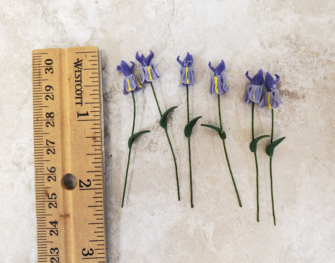 Dollhouse Flowers Purple Irises Set of 6 with Stems 1:12 Scale Miniature Garden - Miniature Crush