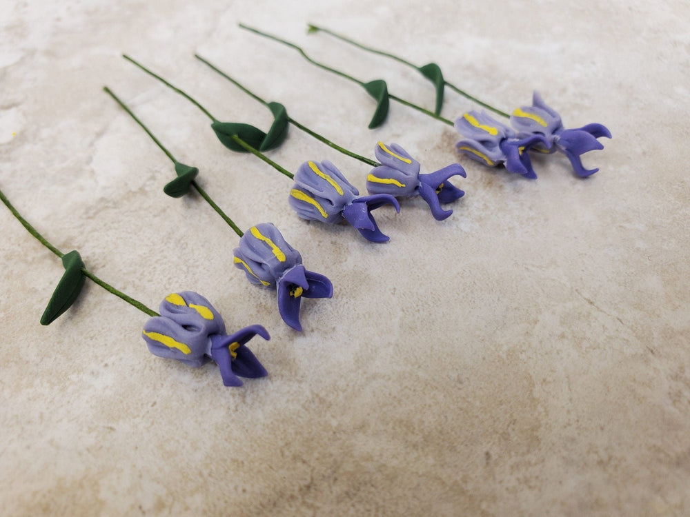 Dollhouse Flowers Purple Irises Set of 6 with Stems 1:12 Scale Miniature Garden - Miniature Crush