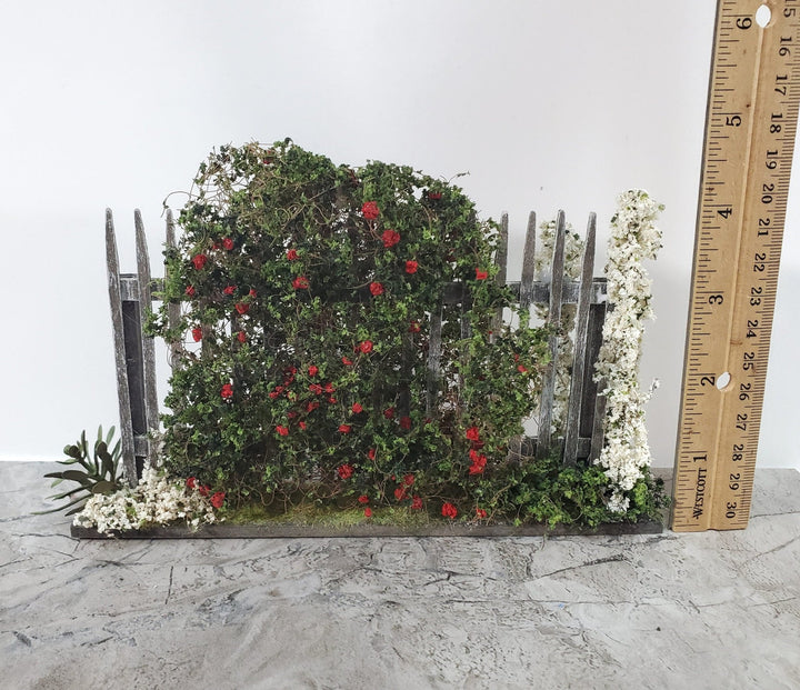 Dollhouse Flowers with Fence Red White Large 1:12 Scale Miniature 2 Sided - Miniature Crush