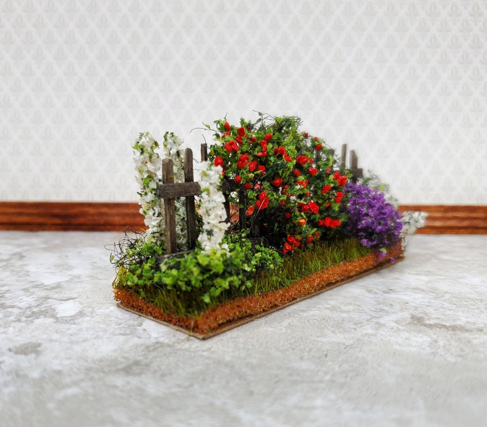 Dollhouse Flowers with Fence Red White Purple 1:12 Scale Miniature 2 Sided - Miniature Crush