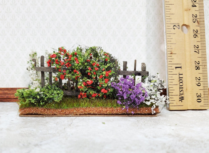 Dollhouse Flowers with Fence Red White Purple 1:12 Scale Miniature 2 Sided - Miniature Crush