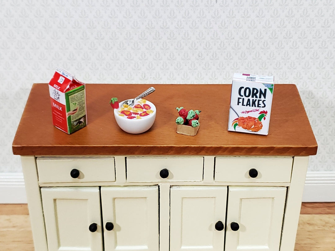 Dollhouse Food Breakfast Cereal Milk Bowl Strawberries 1:12 Scale Miniatures - Miniature Crush