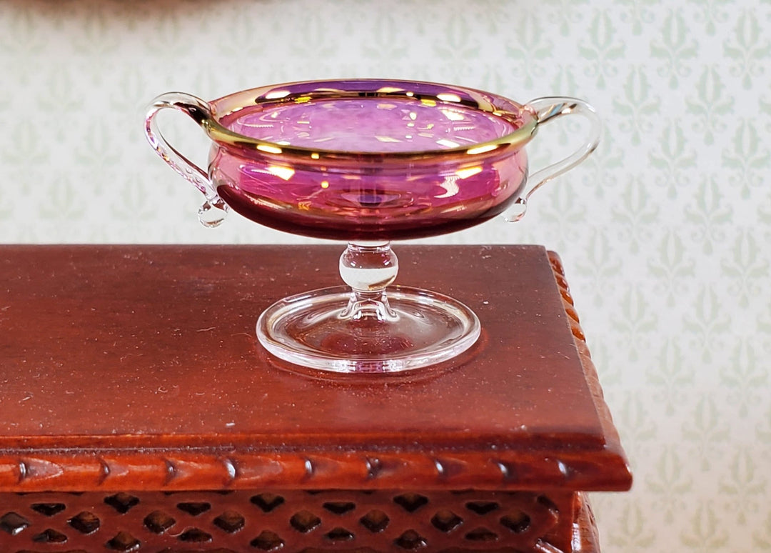 Dollhouse Footed Bowl with Handles Cranberry Glass 1:12 Scale Philip Grenyer - Miniature Crush