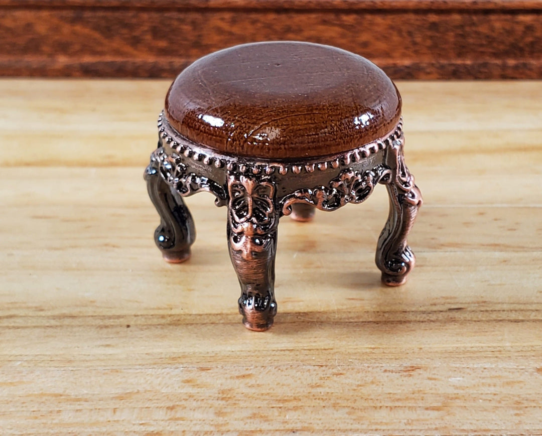 Dollhouse Footstool Ottoman Small Round Metal and Wood 1:12 Scale Miniature - Miniature Crush